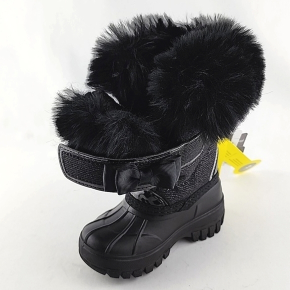 HOT PAWS Youth Girls Black Faux Fur Sparkles Winter Waterproof Boots -30°C Sz 6 - Picture 9 of 16